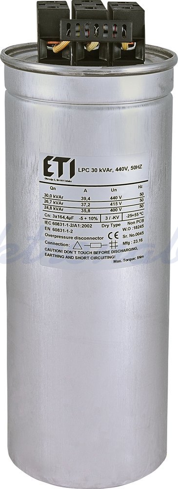 Slika izdelka Energetski kondenzator LPC 30kVar 440V 50Hz 3F Okrogel (3x164,4µF)