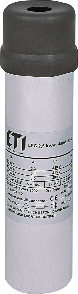Slika izdelka Energetski kondenzator LPC 2,5kVar 440V 50Hz 3F Okrogel (3x13,7µF)